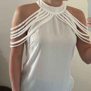 Cold shoulder halter white top sz Small